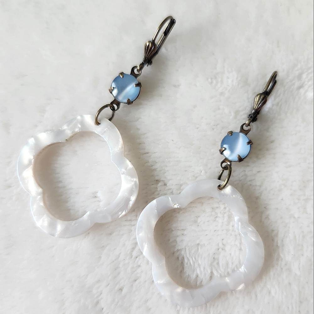 Blue & White Leverback Earrings